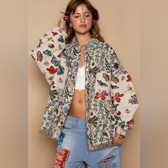 POL Jackets & Blazers - 100.POL LAST 1! of RESTOCK! Jacket Shacket Oversized Butterfly Floral Jacquard